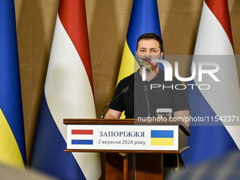 President of Ukraine Volodymyr Zelenskyy speaks during a joint press conference with Prime Minister of the Netherlands Dick Schoof in Zapori...