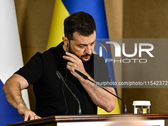 President of Ukraine Volodymyr Zelenskyy is pictured during a joint press conference with Prime Minister of the Netherlands Dick Schoof in Z...