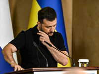 President of Ukraine Volodymyr Zelenskyy is pictured during a joint press conference with Prime Minister of the Netherlands Dick Schoof in Z...