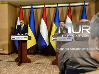 President of Ukraine Volodymyr Zelenskyy (R) and Prime Minister of the Netherlands Dick Schoof are pictured during a joint press conference...