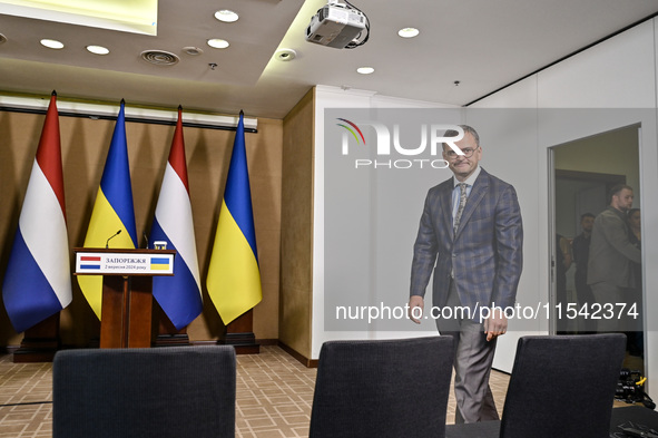 Minister of Foreign Affairs of Ukraine Dmytro Kuleba is seen before the joint press conference of President of Ukraine Volodymyr Zelenskyy a...