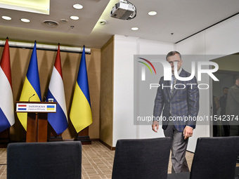 Minister of Foreign Affairs of Ukraine Dmytro Kuleba is seen before the joint press conference of President of Ukraine Volodymyr Zelenskyy a...