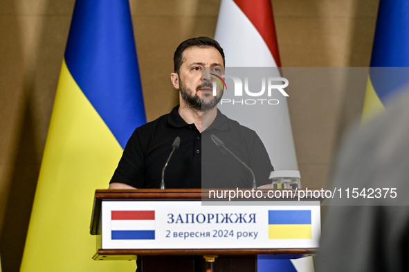 President of Ukraine Volodymyr Zelenskyy is pictured during a joint press conference with Prime Minister of the Netherlands Dick Schoof in Z...