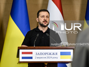 President of Ukraine Volodymyr Zelenskyy is pictured during a joint press conference with Prime Minister of the Netherlands Dick Schoof in Z...