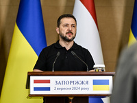 President of Ukraine Volodymyr Zelenskyy is pictured during a joint press conference with Prime Minister of the Netherlands Dick Schoof in Z...