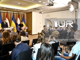 President of Ukraine Volodymyr Zelenskyy (R) and Prime Minister of the Netherlands Dick Schoof are pictured during a joint press conference...