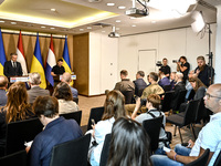 President of Ukraine Volodymyr Zelenskyy (R) and Prime Minister of the Netherlands Dick Schoof are pictured during a joint press conference...