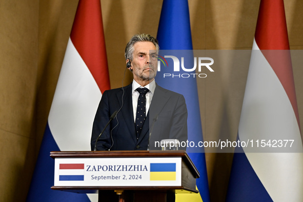 Prime Minister of the Netherlands Dick Schoof is pictured during a joint press conference with President of Ukraine Volodymyr Zelenskyy in Z...