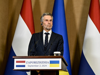 Prime Minister of the Netherlands Dick Schoof is pictured during a joint press conference with President of Ukraine Volodymyr Zelenskyy in Z...