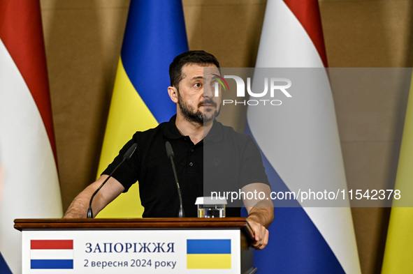 President of Ukraine Volodymyr Zelenskyy is pictured during a joint press conference with Prime Minister of the Netherlands Dick Schoof in Z...