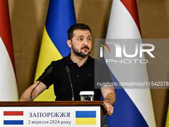 President of Ukraine Volodymyr Zelenskyy is pictured during a joint press conference with Prime Minister of the Netherlands Dick Schoof in Z...