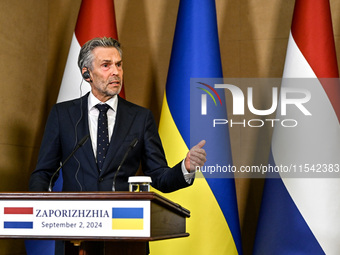 Prime Minister of the Netherlands Dick Schoof speaks during a joint press conference with President of Ukraine Volodymyr Zelenskyy in Zapori...