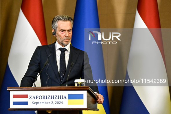 Prime Minister of the Netherlands Dick Schoof is pictured during a joint press conference with President of Ukraine Volodymyr Zelenskyy in Z...