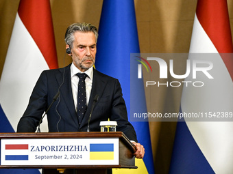 Prime Minister of the Netherlands Dick Schoof is pictured during a joint press conference with President of Ukraine Volodymyr Zelenskyy in Z...