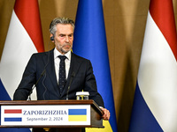 Prime Minister of the Netherlands Dick Schoof is pictured during a joint press conference with President of Ukraine Volodymyr Zelenskyy in Z...