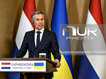 Prime Minister of the Netherlands Dick Schoof speaks during a joint press conference with President of Ukraine Volodymyr Zelenskyy in Zapori...