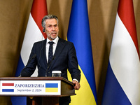 Prime Minister of the Netherlands Dick Schoof speaks during a joint press conference with President of Ukraine Volodymyr Zelenskyy in Zapori...