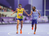 Yeltsin Jacques of Brazil celebrates winning gold in Men's 1500m - T11 Final during the Paris 2024 Paralympic Games at Stade de France on Se...