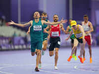 Anton Kuliatin of Neutral Paralympic Athletes celebrates winning gold in Men's 1500m - T12 Final during the Paris 2024 Paralympic Games at S...