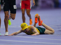 Jaryd Clifford of Australia on the ground in Men's 1500m - T12 Final during the Paris 2024 Paralympic Games at Stade de France on September...