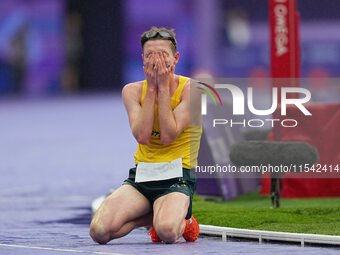 Jaryd Clifford of Australia on the ground in Men's 1500m - T12 Final during the Paris 2024 Paralympic Games at Stade de France on September...