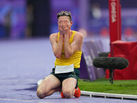 Jaryd Clifford of Australia on the ground in Men's 1500m - T12 Final during the Paris 2024 Paralympic Games at Stade de France on September...