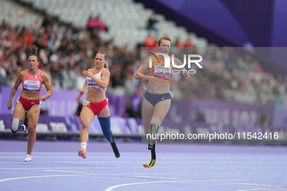 Marlene Van Gansewinkel of Netherlands in action in Women's 200m - T64 Round 1 during the Paris 2024 Paralympic Games at Stade de France on...