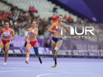 Marlene Van Gansewinkel of Netherlands in action in Women's 200m - T64 Round 1 during the Paris 2024 Paralympic Games at Stade de France on...