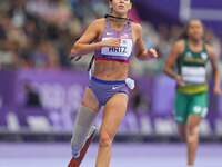 B Hatz of United States of America in action in Women's 200m - T64 Round 1 during the Paris 2024 Paralympic Games at Stade de France on Sept...