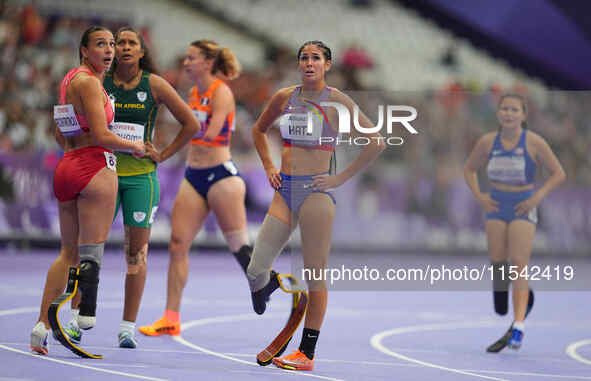 B Hatz of United States of America in action in Women's 200m - T64 Round 1 during the Paris 2024 Paralympic Games at Stade de France on Sept...