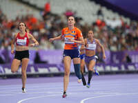 Kimberly Alkemade of Netherlands in action in Women's 200m - T64 Round 1 during the Paris 2024 Paralympic Games at Stade de France on Septem...