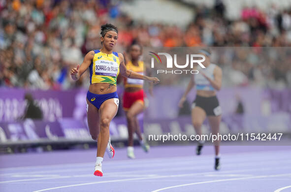 Rayane Soares Da Silva of Brazil in action in Women's 100m - T13 Round 1 during the Paris 2024 Paralympic Games at Stade de France on Septem...