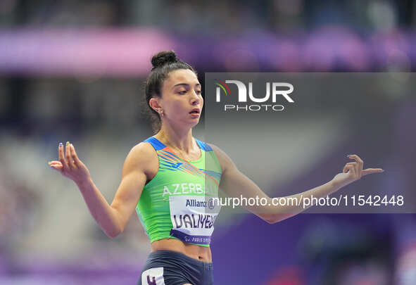 Lamiya Valiyeva of Azerbaijan in action in Women's 100m - T13 Round 1 during the Paris 2024 Paralympic Games at Stade de France on September...