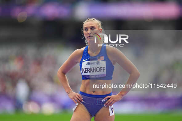 Erin Kerkhoff of United States of America in action in Women's 100m - T13 Round 1 during the Paris 2024 Paralympic Games at Stade de France...