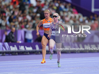 Kym Crosby of United States of America in action in Women's 100m - T13 Round 1 during the Paris 2024 Paralympic Games at Stade de France on...