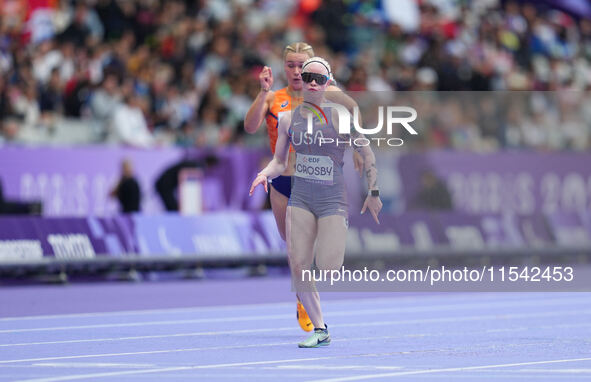 Kym Crosby of United States of America in action in Women's 100m - T13 Round 1 during the Paris 2024 Paralympic Games at Stade de France on...