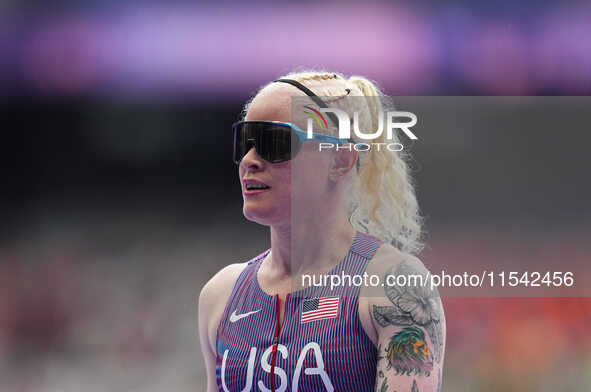 Kym Crosby of United States of America in action in Women's 100m - T13 Round 1 during the Paris 2024 Paralympic Games at Stade de France on...