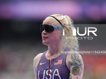 Kym Crosby of United States of America in action in Women's 100m - T13 Round 1 during the Paris 2024 Paralympic Games at Stade de France on...