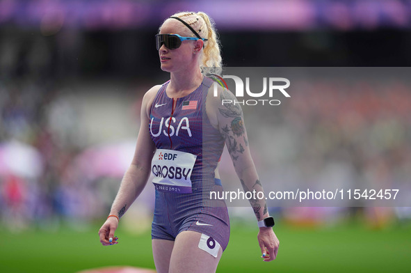 Kym Crosby of United States of America in action in Women's 100m - T13 Round 1 during the Paris 2024 Paralympic Games at Stade de France on...