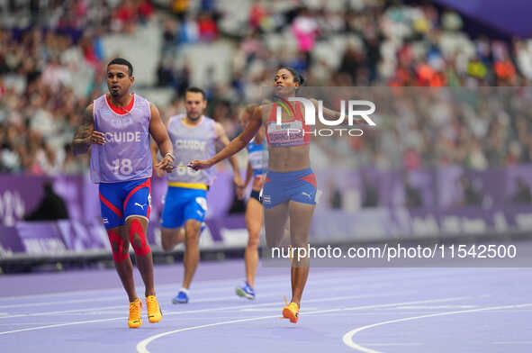 Omara Durand Elias of Cuba in action in Women's 400m - T12 Final during the Paris 2024 Paralympic Games at Stade de France on September 3, 2...