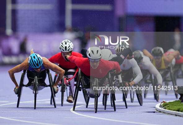 Catherine Debrunner of Switzerland in action in Women's 1500m - T54 Final during the Paris 2024 Paralympic Games at Stade de France on Septe...