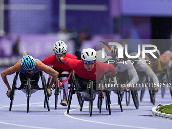 Catherine Debrunner of Switzerland in action in Women's 1500m - T54 Final during the Paris 2024 Paralympic Games at Stade de France on Septe...