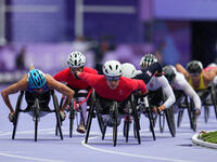 Catherine Debrunner of Switzerland in action in Women's 1500m - T54 Final during the Paris 2024 Paralympic Games at Stade de France on Septe...