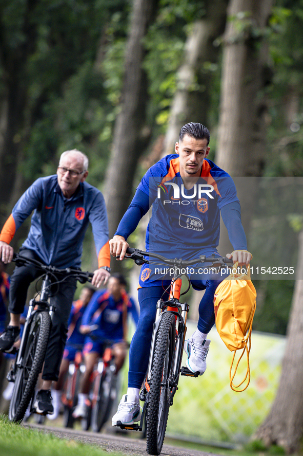 Netherlands goalkeeper Nick Olij participates in the training and press conference for the Netherlands Nations League season 2024-2025 at th...