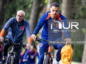 Netherlands goalkeeper Nick Olij participates in the training and press conference for the Netherlands Nations League season 2024-2025 at th...