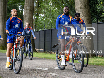 Netherlands players Xavi Simons and Lutsharel Geertruida during the training and press conference for the Netherlands Nations League season...