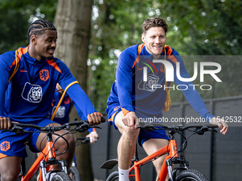 Netherlands player Jorrel Hato and Netherlands player Wout Weghorst during the training and press conference for the Netherlands Nations Lea...