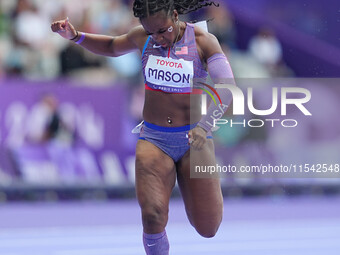 Brittni Mason of United States of America in action in Women's 100m - T46 Round 1 during the Paris 2024 Paralympic Games at Stade de France...