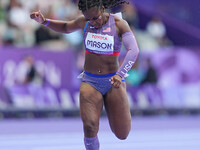 Brittni Mason of United States of America in action in Women's 100m - T46 Round 1 during the Paris 2024 Paralympic Games at Stade de France...