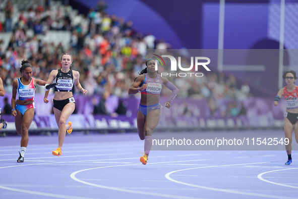 Brittni Mason of United States of America in action in Women's 100m - T46 Round 1 during the Paris 2024 Paralympic Games at Stade de France...